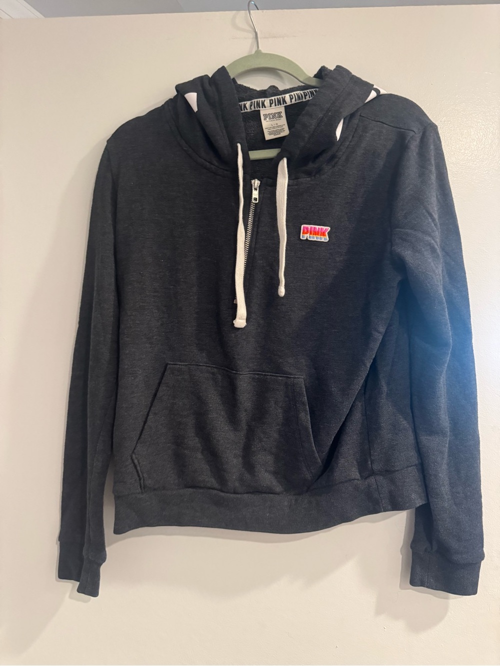Victoria’s Secret PINK Charcoal Gray Half-Zip Hoodie Sweater Large L